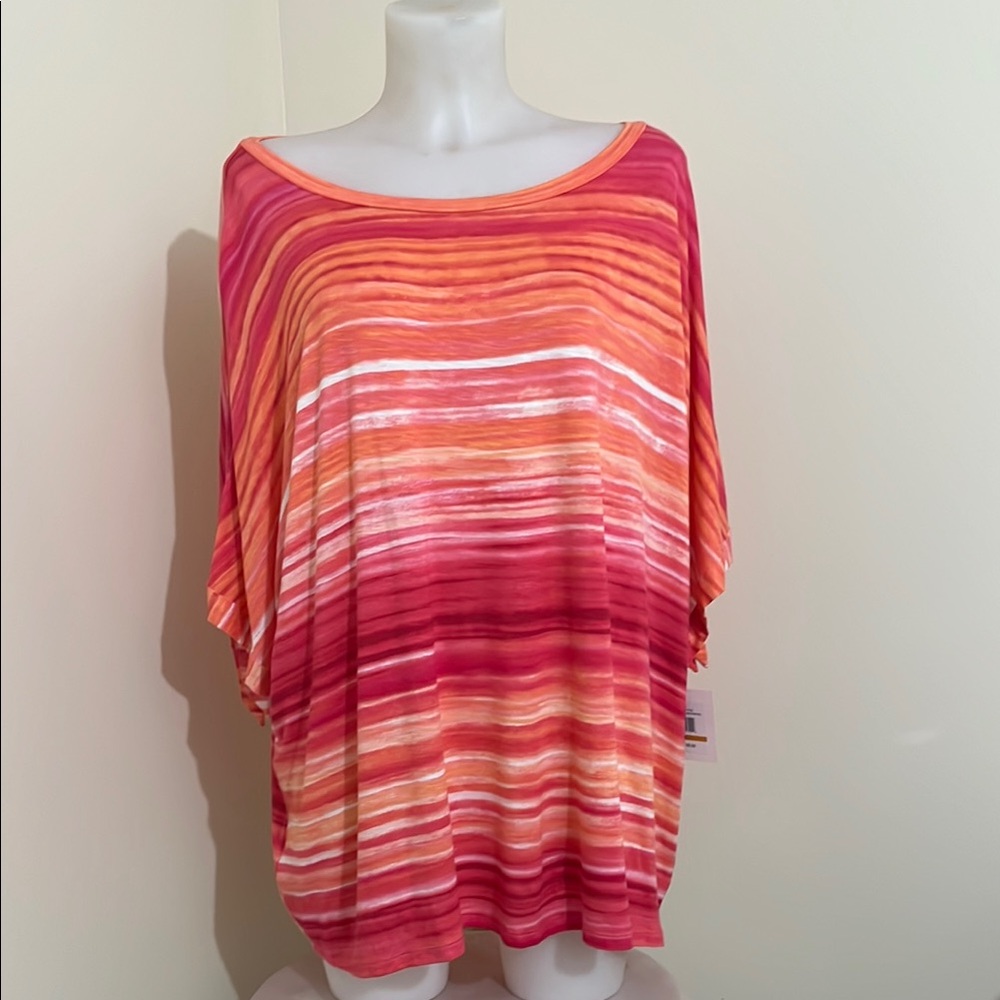 Ellen Tracy Pink and Orange Short Sleeve Blouse Size 3X